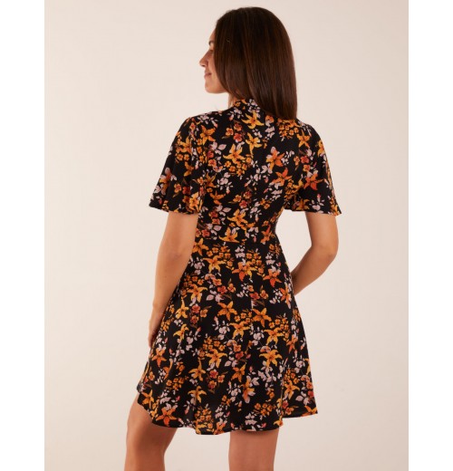 High Neck Angel Sleeve Floral Dress