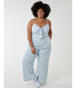 Curve Daisy Print Tie Front Jumpsuit