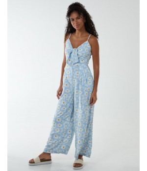 Daisy Print Tie Front Jumpsuit