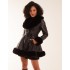 PU Faux Fur Trimmed Belted Coat