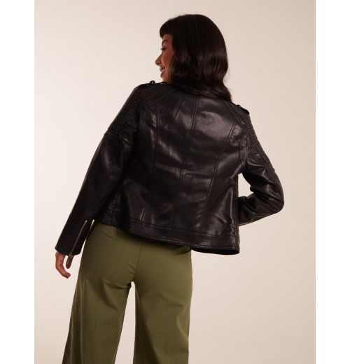 PU Leather Zip Through Biker Jacket