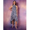 Abstract Print Halter Neck Midi Wrap Dress