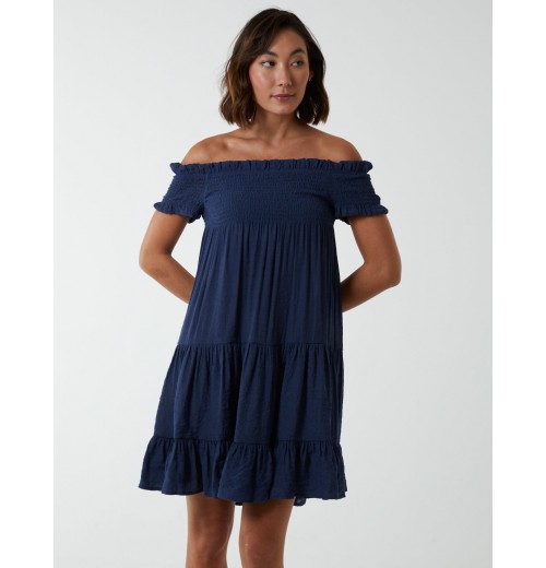 Bardot Shirred Neck Line Floaty Dress