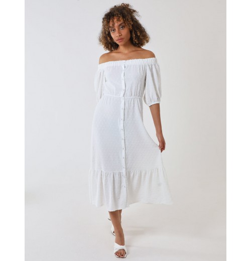 Bardot Button Through Midi Dress