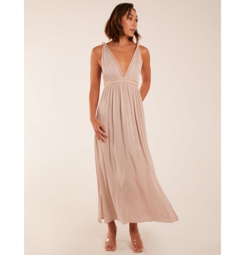 Rope Detail Plunge V-Neck Split Hem Maxi Dress