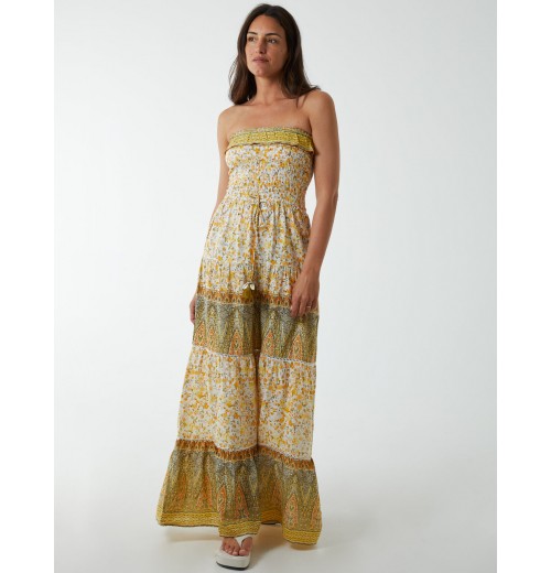 Bandeau Shirred Maxi Dress