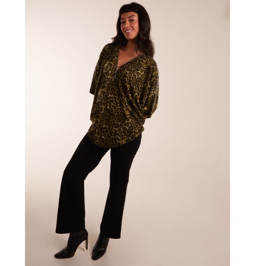 Leopard Zip Front Diamante Tunic Top