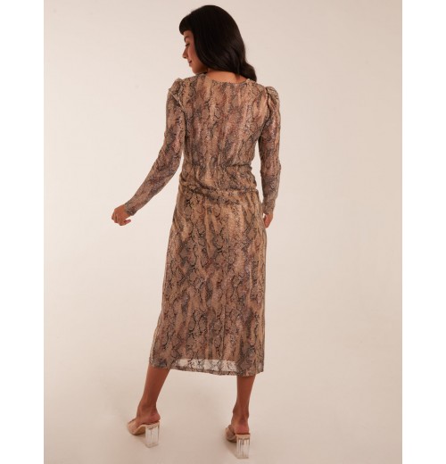 Snake Print Plisse Twist Front Dress