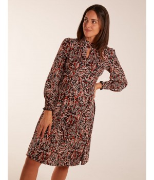 High Neck Printed Midi Dress