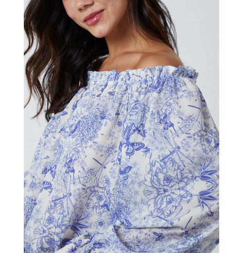 Butterfly Floral Print Gypsy Chiffon Blouse