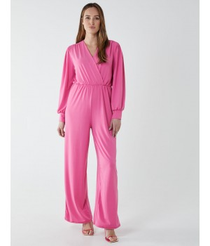 Elasticated Waist Crossover Long Sleeve Jumpsuit