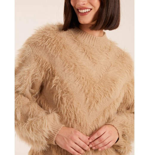 Fluffy Round Neck Cuff Sleeve Jumper