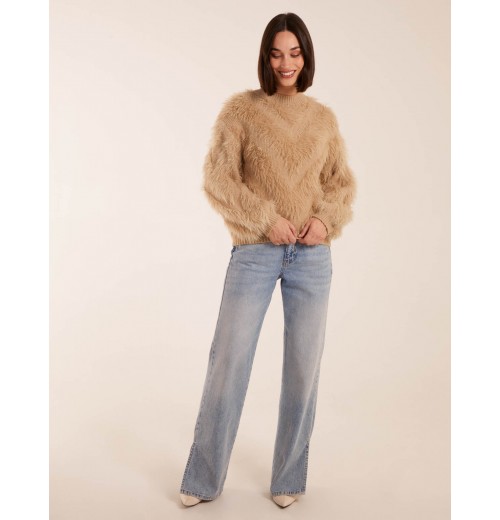 Fluffy Round Neck Cuff Sleeve Jumper