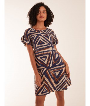 Aztec Printed Frill Sleeve Dress