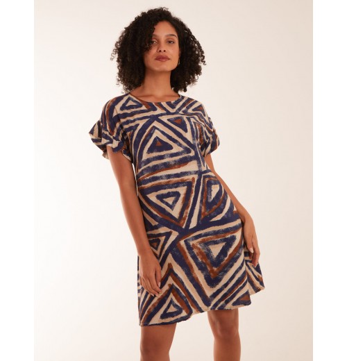 Aztec Printed Frill Sleeve Dress