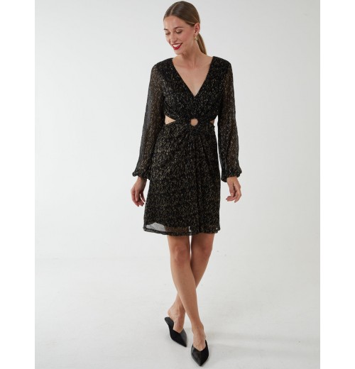 V-Neck Long Sleeve Lurex Dress