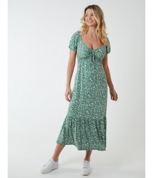 Shirred Sweetheart Midi Dress