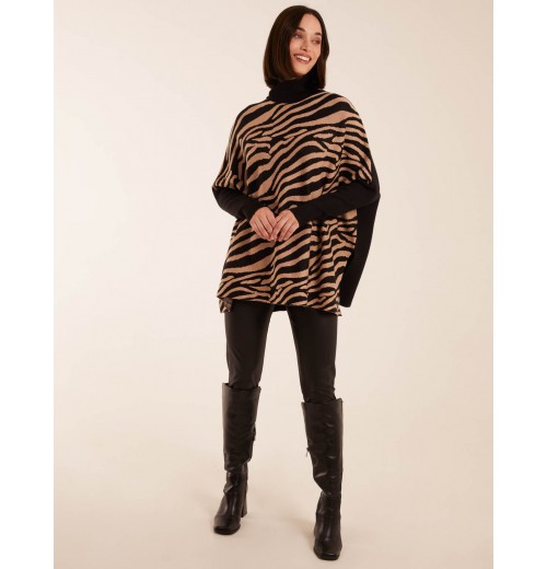 Zebra Print Roll Neck Jumper