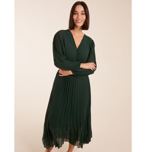 Wrap Front Pleated Midi  Dress