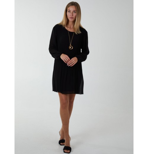 Long Sleeve Pleated Shift Dress