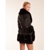 Faux Fur Collar PU Belted Coat