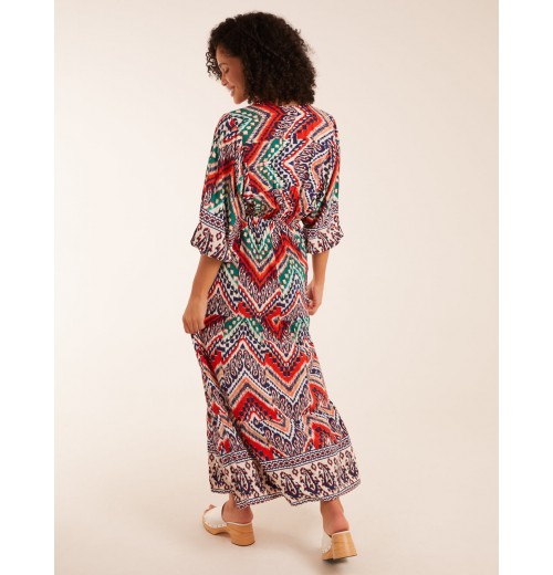 Tiered Notch V Neck Printed Maxi Dress